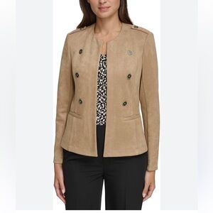 TOMMY HILFIGER SCUBA SUEDE LIKE COLLARLESS LONG SLEEVES JACKET FAUX DB DETAILS